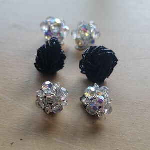 Elegant Black and Silver Beaded Clip on Earrings Sets